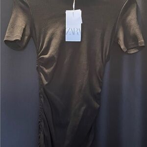 Zara Black Ruched T-Shirt Dress